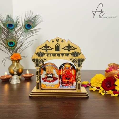 ARTIQUE CREATION Khatu Shyam & Salasar Balaji Wooden for Car Deshboard, Home Temple, Diwali Gifting Decorative Showpiece - 11.5 cm (Wood, Multicolor)