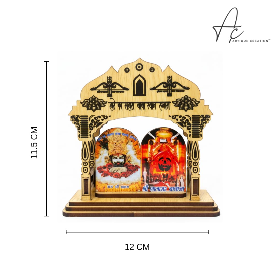 ARTIQUE CREATION Khatu Shyam & Salasar Balaji Wooden for Car Deshboard, Home Temple, Diwali Gifting Decorative Showpiece - 11.5 cm (Wood, Multicolor)