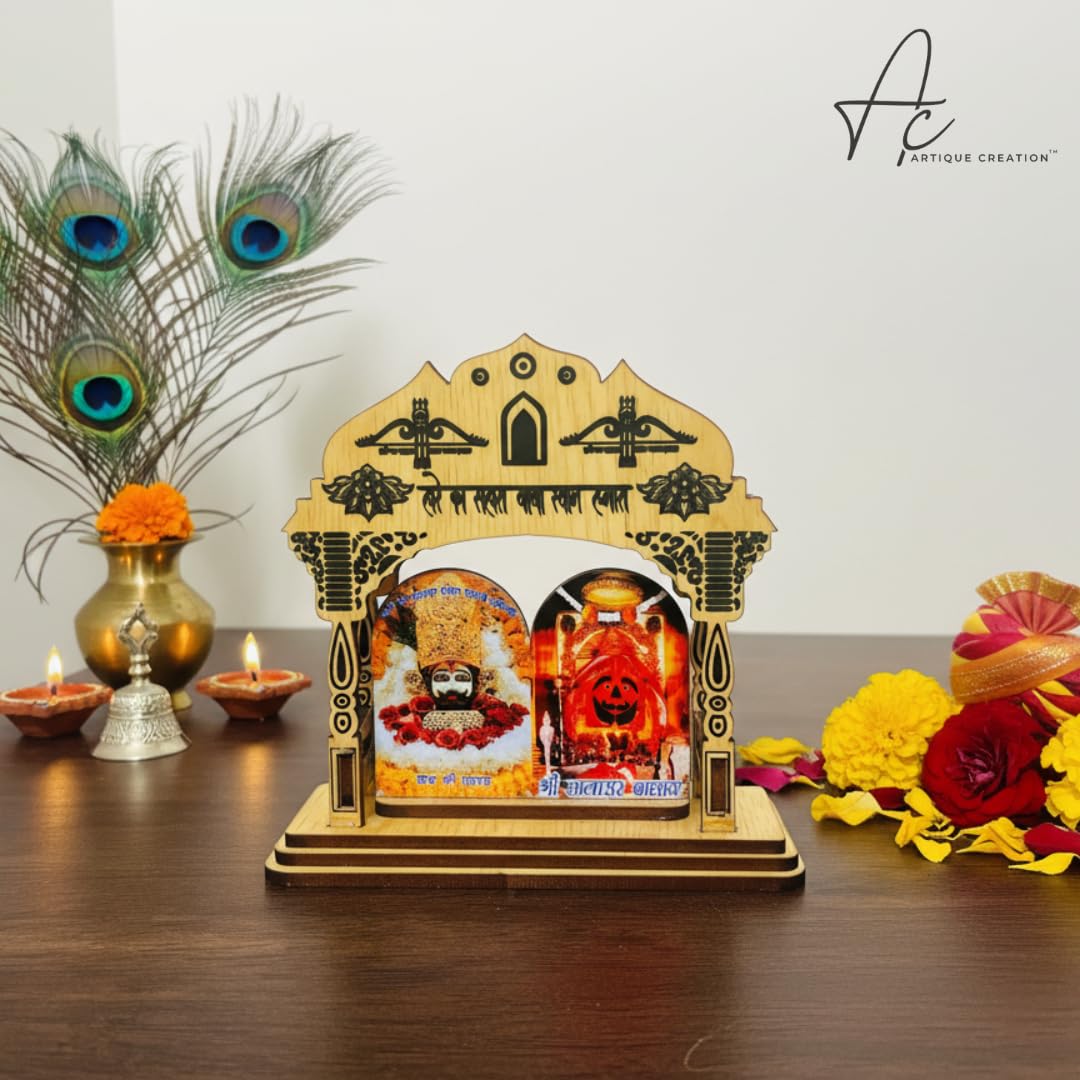 ARTIQUE CREATION Khatu Shyam & Salasar Balaji Wooden for Car Deshboard, Home Temple, Diwali Gifting Decorative Showpiece - 11.5 cm (Wood, Multicolor)