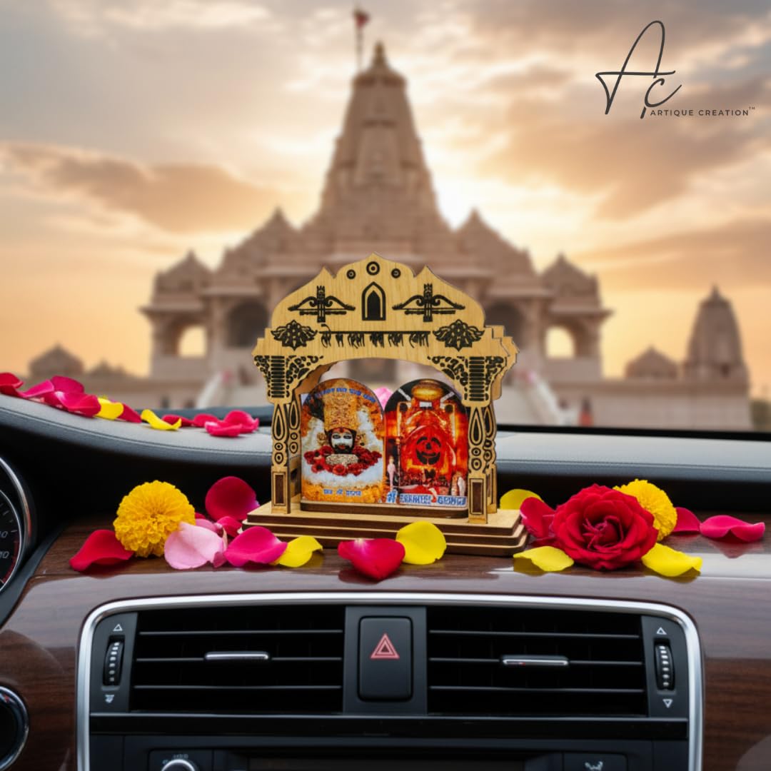 ARTIQUE CREATION Khatu Shyam & Salasar Balaji Wooden for Car Deshboard, Home Temple, Diwali Gifting Decorative Showpiece - 11.5 cm (Wood, Multicolor)