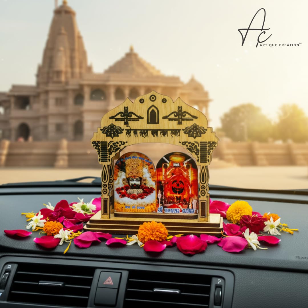 ARTIQUE CREATION Khatu Shyam & Salasar Balaji Wooden for Car Deshboard, Home Temple, Diwali Gifting Decorative Showpiece - 11.5 cm (Wood, Multicolor)
