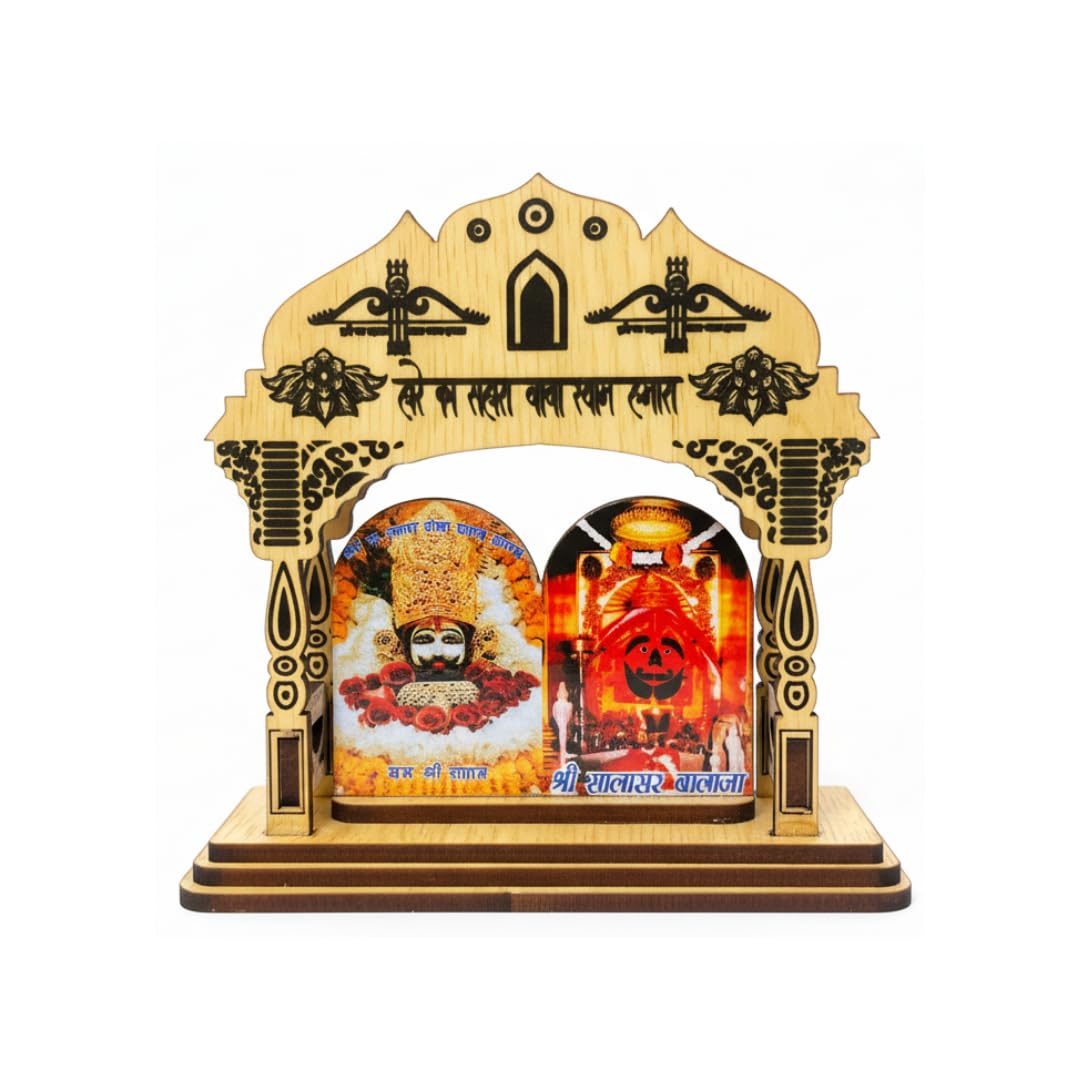 ARTIQUE CREATION Khatu Shyam & Salasar Balaji Wooden for Car Deshboard, Home Temple, Diwali Gifting Decorative Showpiece - 11.5 cm (Wood, Multicolor)