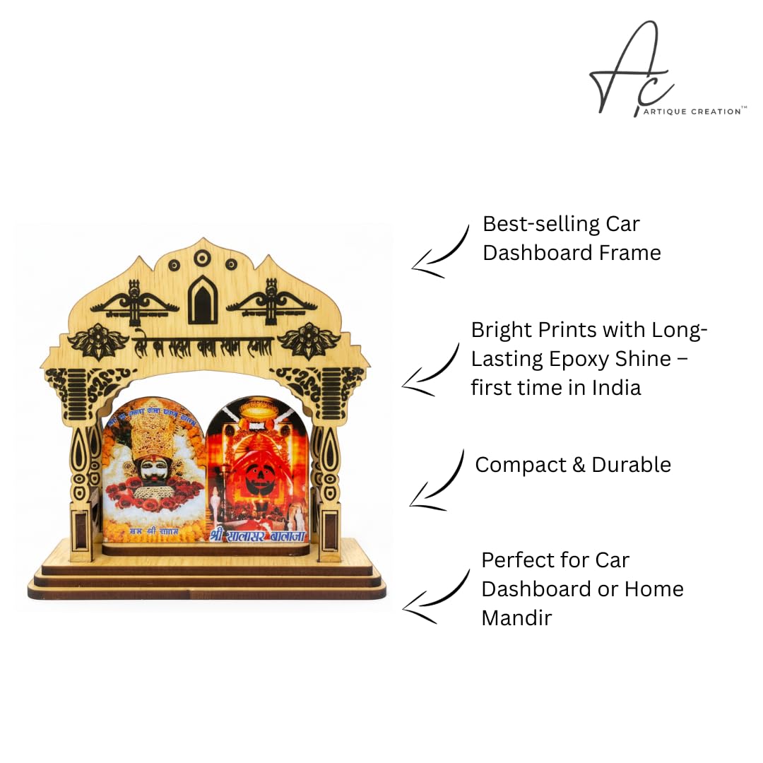 ARTIQUE CREATION Khatu Shyam & Salasar Balaji Wooden for Car Deshboard, Home Temple, Diwali Gifting Decorative Showpiece - 11.5 cm (Wood, Multicolor)