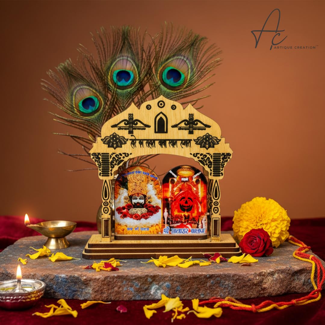 ARTIQUE CREATION Khatu Shyam & Salasar Balaji Wooden for Car Deshboard, Home Temple, Diwali Gifting Decorative Showpiece - 11.5 cm (Wood, Multicolor)