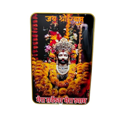 ARTIQUE CREATION Shri Khatu Shyam/Shyam Baba/Barbarik Ji Photo Frame for Spiritual Diwali Gift, Pooja Room, Home Decor, Office, Temple 8x12 Inch (Garland Shyam Ji, Orange & Yellow Garland, 8x12 Inch)