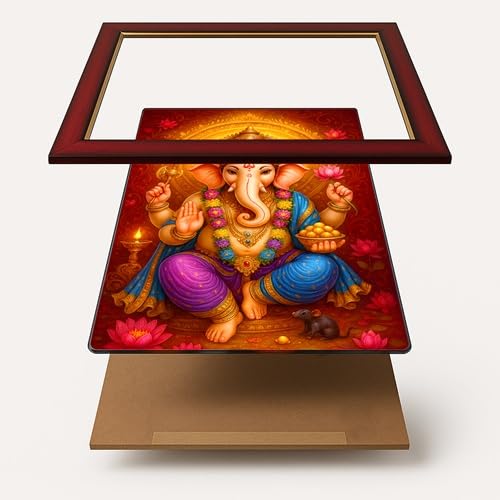 ARTIQUE CREATION Sri Ganesha Photo Epoxy Frame for Home Decor, Living Room, Bedroom, Office, Spiritual Decoration 12x18 Inch (Ornate Calendar Art, Rich Traditional, 12x18 Inch)
