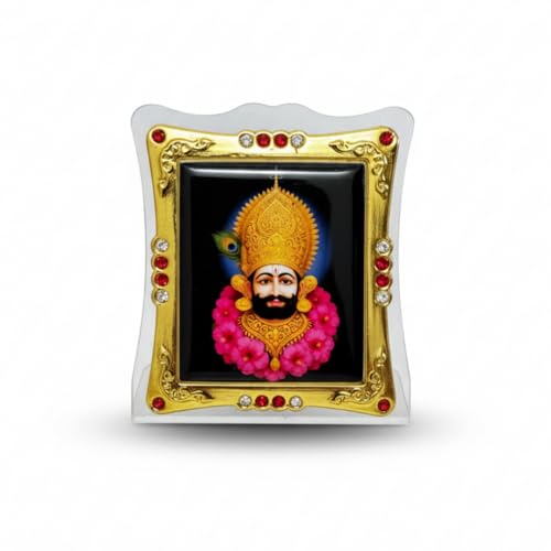 ARTIQUE CREATION Khatu Shyam Decorative Religious Photo Frame 6x7 cm for Car Dashboard, Pooja Room, Table Top, Gold-Plated with Crystal Stones