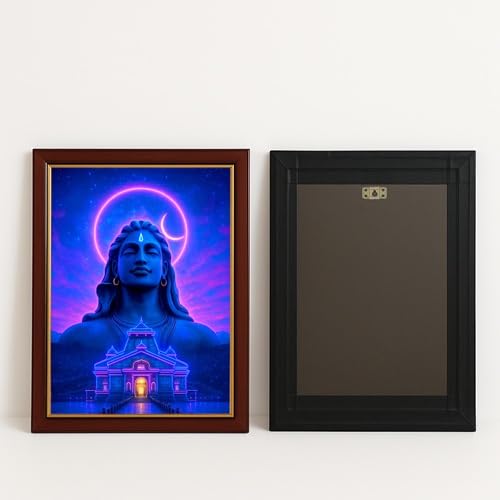 ARTIQUE CREATION Adiyogi Lord Shiva Poster 30 × 45 cm – Shravan Blessings Wall Frame, Epoxy-Gloss Print in Charcoal Synthetic Wood – Ideal for Mandir, Living Room, Office & Gift Décor