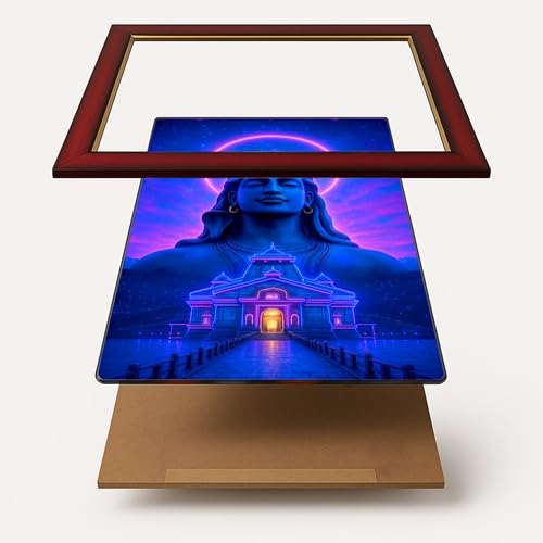 ARTIQUE CREATION Adiyogi Lord Shiva Poster 30 × 45 cm – Shravan Blessings Wall Frame, Epoxy-Gloss Print in Charcoal Synthetic Wood – Ideal for Mandir, Living Room, Office & Gift Décor