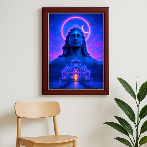 ARTIQUE CREATION Adiyogi Lord Shiva Poster 30 × 45 cm – Shravan Blessings Wall Frame, Epoxy-Gloss Print in Charcoal Synthetic Wood – Ideal for Mandir, Living Room, Office & Gift Décor