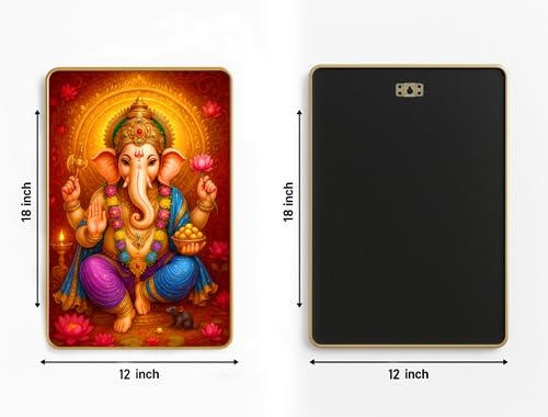 ARTIQUE CREATION Sri Ganesha Photo Golden Frame for Home Decor, Living Room, Bedroom, Office, Spiritual Decoration 12x18 Inch (Modern Indian Classical, Warm Jewel-Toned, 12X18 Inch)
