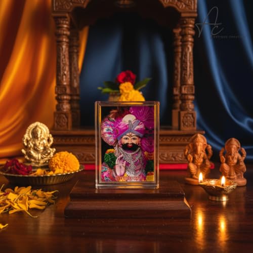 ARTIQUE CREATION Khatu Shyam 3D Crystal Cube Spiritual Figures for Home Decor, Table, Office, Pooja Room Decorative Showpiece - 9.5 cm (Plastic, Multicolor)