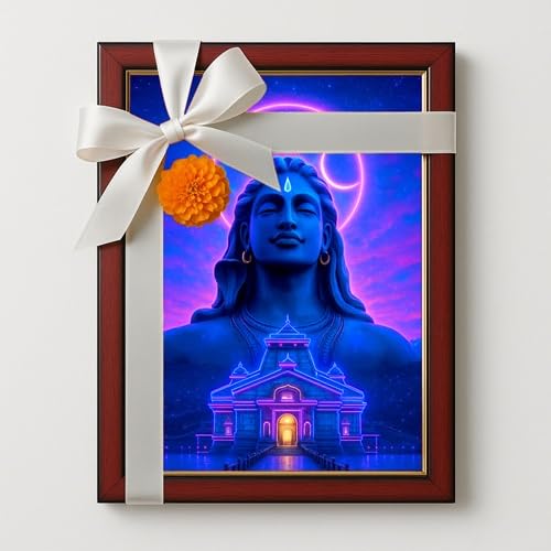 ARTIQUE CREATION Adiyogi Lord Shiva Poster 30 × 45 cm – Shravan Blessings Wall Frame, Epoxy-Gloss Print in Charcoal Synthetic Wood – Ideal for Mandir, Living Room, Office & Gift Décor