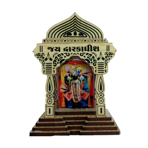 ARTIQUE CREATION Sri Dwarkadhish Idol for Car Dashboard, Home Temple, Office Desk, Home Decor, Diwali Gift | Lord Krishna Wooden 3D Showpiece 9x11 cm