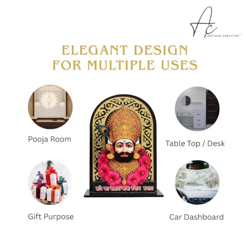 ARTIQUE CREATION Sri Khatu Shyam Baba Idol for Car Dashboard, Spiritual Diwali Gift Item and Statue for Temple/Pooja/Home Decor/Office/Study Table, Decorative Showpiece Figurine, 8.2 x 6.3 cm (Gold)