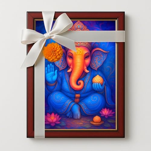 ARTIQUE CREATION |Lord Ganesha Wall Painting 12x18 Inch – Epoxy Charcoal Synthetic Frame for Home & Temple