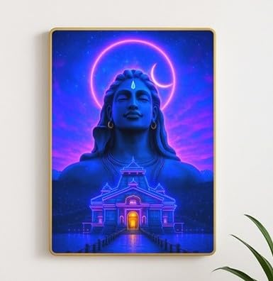 ARTIQUE CREATION Lord Shiv Ji Photo Frame for Diwali Gift, Wall Decoration, Home, Office, Temple, and Pooja Ghar | Premium God Shiva/Shankar Ji Religious Photo 12x18 Inche (Gold, 45.7L x 30.5W cm, Rectangle)