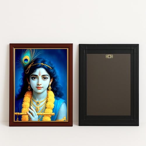 ARTIQUE CREATION Lord Krishna Wall Decoration Photo12x18 – Epoxy Charcoal Frame for Home, Temple & Janmashtami Decor (Modern Calendar Art, Clear Jewel Tones, 12x18 Inch)