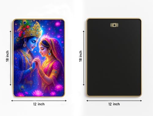 ARTIQUE CREATION Radha Krishna Photo Golden Frame for Home Decor, Living Room, Bedroom, Office, Spiritual Decoration 12x18 Inche (Vrindavan Lotus Divine Love, Purple Starry Aura, 12 x 18 Inch)