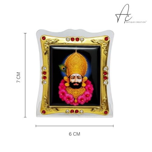 ARTIQUE CREATION Khatu Shyam Decorative Religious Photo Frame 6x7 cm for Car Dashboard, Pooja Room, Table Top, Gold-Plated with Crystal Stones