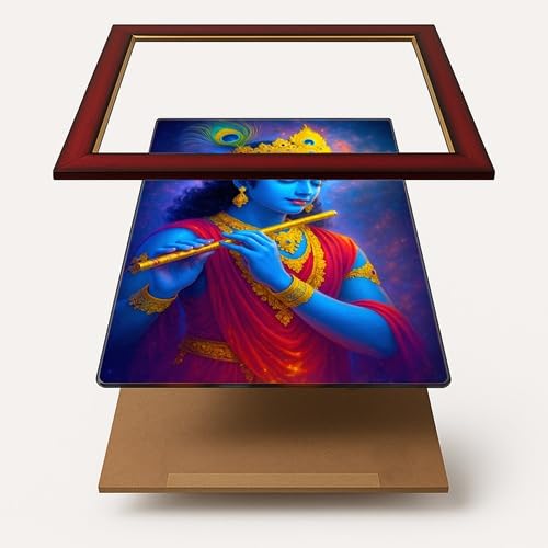 ARTIQUE CREATION | Krishna Bhagwaan Photo Frame 12x18 Inch – Charcoal Synthetic Epoxy Frame for Home, Temple, Janmashtami & Wall Decoration (Luminous Digital Art, Cosmic Glow, 12x18 Inch)
