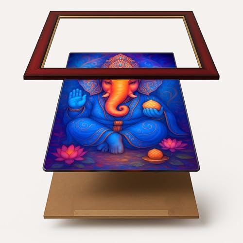 ARTIQUE CREATION |Lord Ganesha Wall Painting 12x18 Inch – Epoxy Charcoal Synthetic Frame for Home & Temple