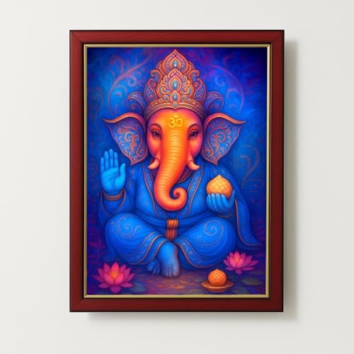 ARTIQUE CREATION |Lord Ganesha Wall Painting 12x18 Inch – Epoxy Charcoal Synthetic Frame for Home & Temple
