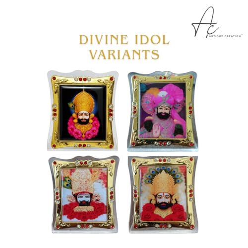 ARTIQUE CREATION Khatu Shyam Photo Frame 6x7 cm for Car Dashboard, Pooja Room, Table Top, Gold-Plated with Crystal Stones, Home Decorative Religious