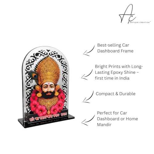 ARTIQUE CREATION Shree Khatu Shyam Baba Idol for Car Dashboard, Sri Barbarik Ji for Temple/Pooja/Home Decor/Office/Study Table, Showpiece Figurine, 8.2 x 6.3 cm (Silver)
