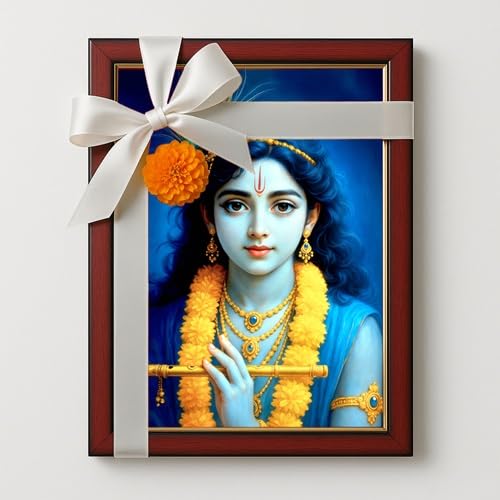 ARTIQUE CREATION Lord Krishna Wall Decoration Photo12x18 – Epoxy Charcoal Frame for Home, Temple & Janmashtami Decor (Modern Calendar Art, Clear Jewel Tones, 12x18 Inch)