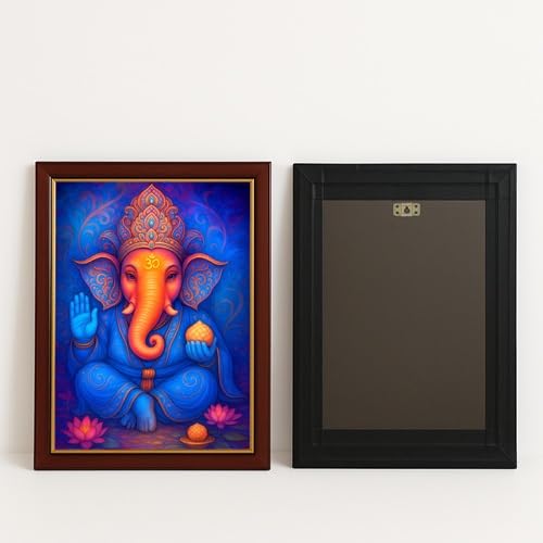 ARTIQUE CREATION |Lord Ganesha Wall Painting 12x18 Inch – Epoxy Charcoal Synthetic Frame for Home & Temple