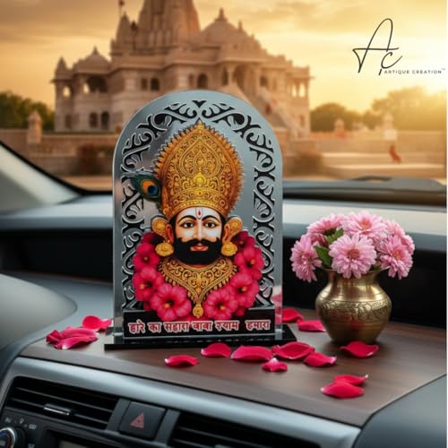 ARTIQUE CREATION Shree Khatu Shyam Baba Idol for Car Dashboard, Sri Barbarik Ji for Temple/Pooja/Home Decor/Office/Study Table, Showpiece Figurine, 8.2 x 6.3 cm (Silver)