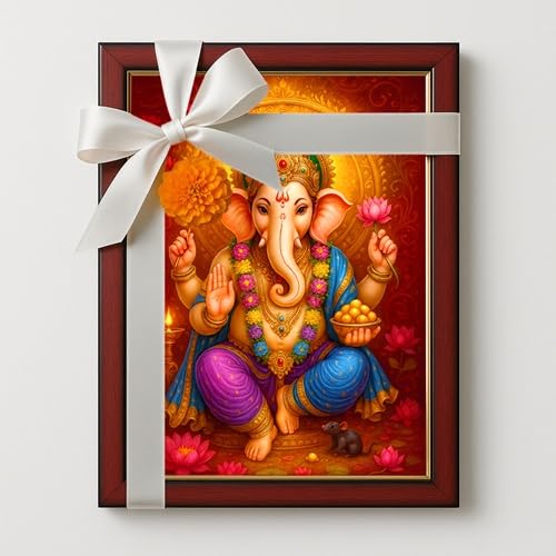 ARTIQUE CREATION Sri Ganesha Photo Epoxy Frame for Home Decor, Living Room, Bedroom, Office, Spiritual Decoration 12x18 Inch (Ornate Calendar Art, Rich Traditional, 12x18 Inch)