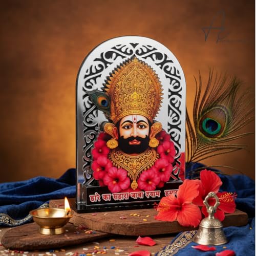 ARTIQUE CREATION Shree Khatu Shyam Baba Idol for Car Dashboard, Sri Barbarik Ji for Temple/Pooja/Home Decor/Office/Study Table, Showpiece Figurine, 8.2 x 6.3 cm (Silver)