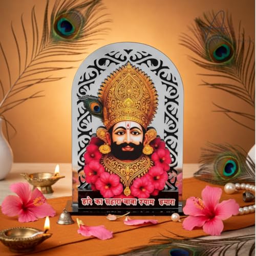 ARTIQUE CREATION Shree Khatu Shyam Baba Idol for Car Dashboard, Sri Barbarik Ji for Temple/Pooja/Home Decor/Office/Study Table, Showpiece Figurine, 8.2 x 6.3 cm (Silver)