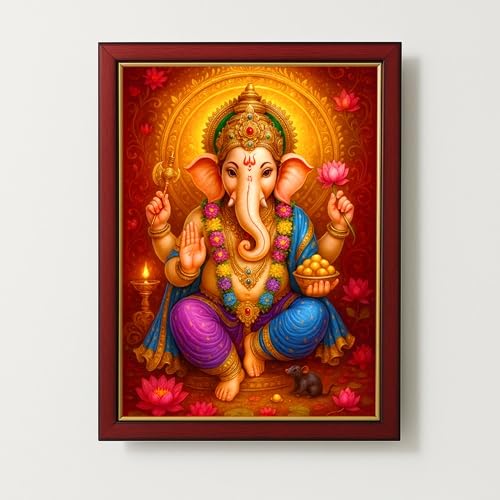 ARTIQUE CREATION Sri Ganesha Photo Epoxy Frame for Home Decor, Living Room, Bedroom, Office, Spiritual Decoration 12x18 Inch (Ornate Calendar Art, Rich Traditional, 12x18 Inch)