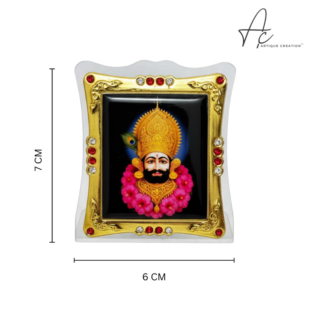 ARTIQUE CREATION Khatu Shyam Photo Frame 6x7 cm for Car Dashboard, Pooja Room, Table Top, Gold-Plated with Crystal Stones, Home Decorative Religious