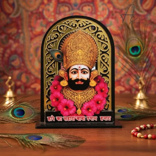 ARTIQUE CREATION Sri Khatu Shyam Baba Idol for Car Dashboard, Spiritual Diwali Gift Item and Statue for Temple/Pooja/Home Decor/Office/Study Table, Decorative Showpiece Figurine, 8.2 x 6.3 cm (Gold)