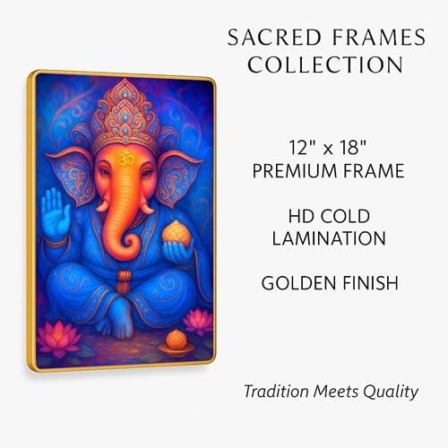 ARTIQUE CREATION Sri Ganesha Wall Photo Frame | Hindu Religious Frame With Hanging | Home and Mandir Decoration Wall Painting Size 12x18 Inches