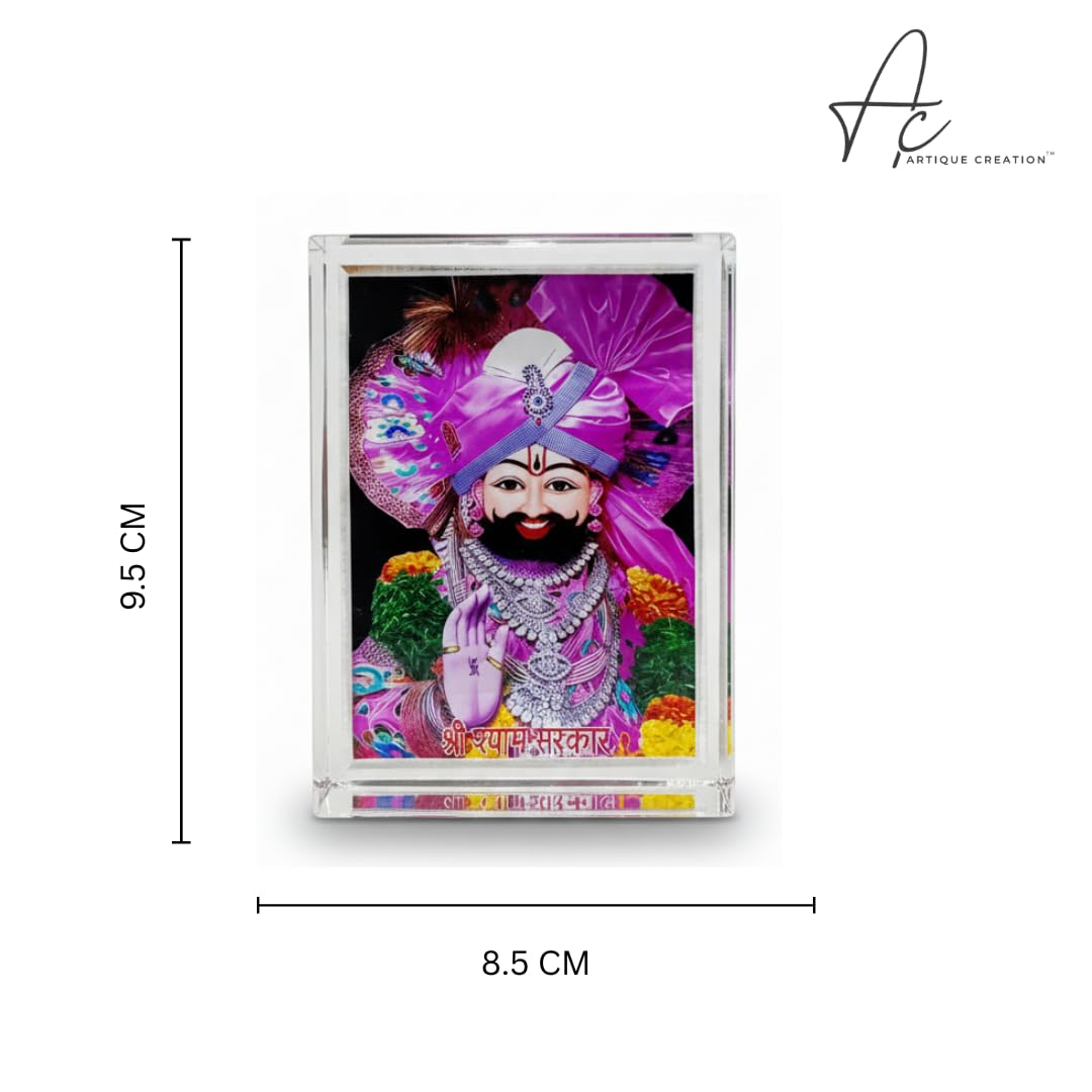 ARTIQUE CREATION Khatu Shyam 3D Crystal Cube Spiritual Figures for Home Decor, Table, Office, Pooja Room Decorative Showpiece - 9.5 cm (Plastic, Multicolor)