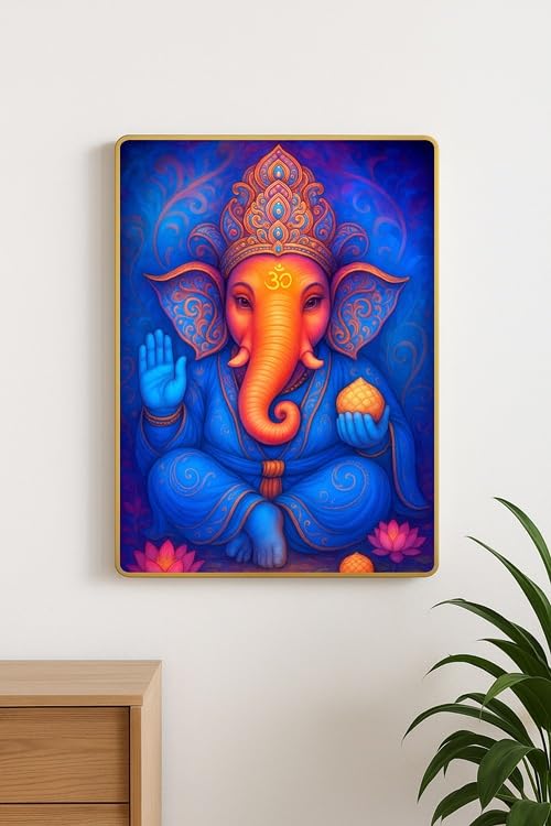ARTIQUE CREATION Sri Ganesha Wall Photo Frame | Hindu Religious Frame With Hanging | Home and Mandir Decoration Wall Painting Size 12x18 Inches