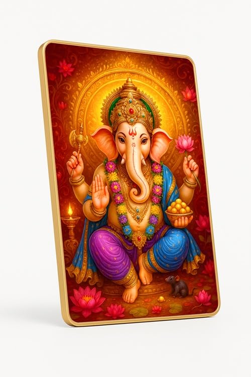 ARTIQUE CREATION Sri Ganesha Photo Golden Frame for Home Decor, Living Room, Bedroom, Office, Spiritual Decoration 12x18 Inch (Modern Indian Classical, Warm Jewel-Toned, 12X18 Inch)