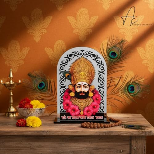 ARTIQUE CREATION Shree Khatu Shyam Baba Idol for Car Dashboard, Sri Barbarik Ji for Temple/Pooja/Home Decor/Office/Study Table, Showpiece Figurine, 8.2 x 6.3 cm (Silver)
