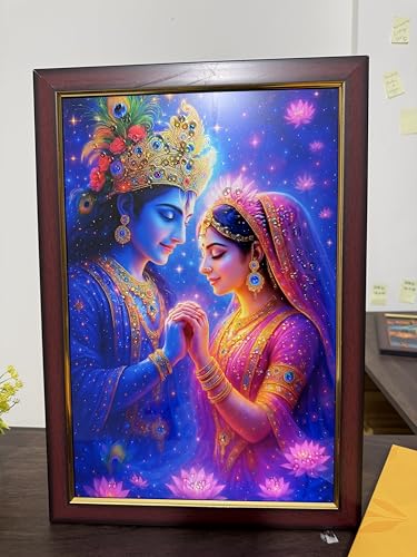 ARTIQUE CREATION Radha Krishna Epoxy Photo For Wall Decor, Temple, Home Decor, Diwali Gifting, Corporate Gifting 12x18 Inch