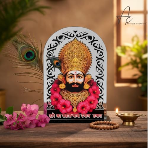 ARTIQUE CREATION Shree Khatu Shyam Baba Idol for Car Dashboard, Sri Barbarik Ji for Temple/Pooja/Home Decor/Office/Study Table, Showpiece Figurine, 8.2 x 6.3 cm (Silver)