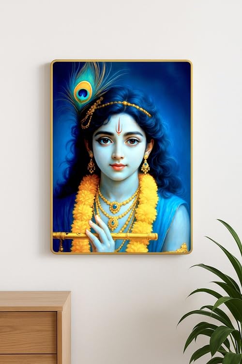 ARTIQUE CREATION Sri Krishna Premium Photo for Home Decor, Wall Decor | Buy Religious Gifts, God Gifts, Diwali Festive Gifting Online (Idealized Realism, Serene Celestial Palette, 12x18 Inch)