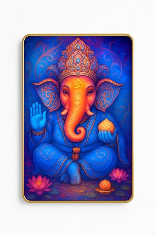 ARTIQUE CREATION Sri Ganesha Wall Photo Frame | Hindu Religious Frame With Hanging | Home and Mandir Decoration Wall Painting Size 12x18 Inches