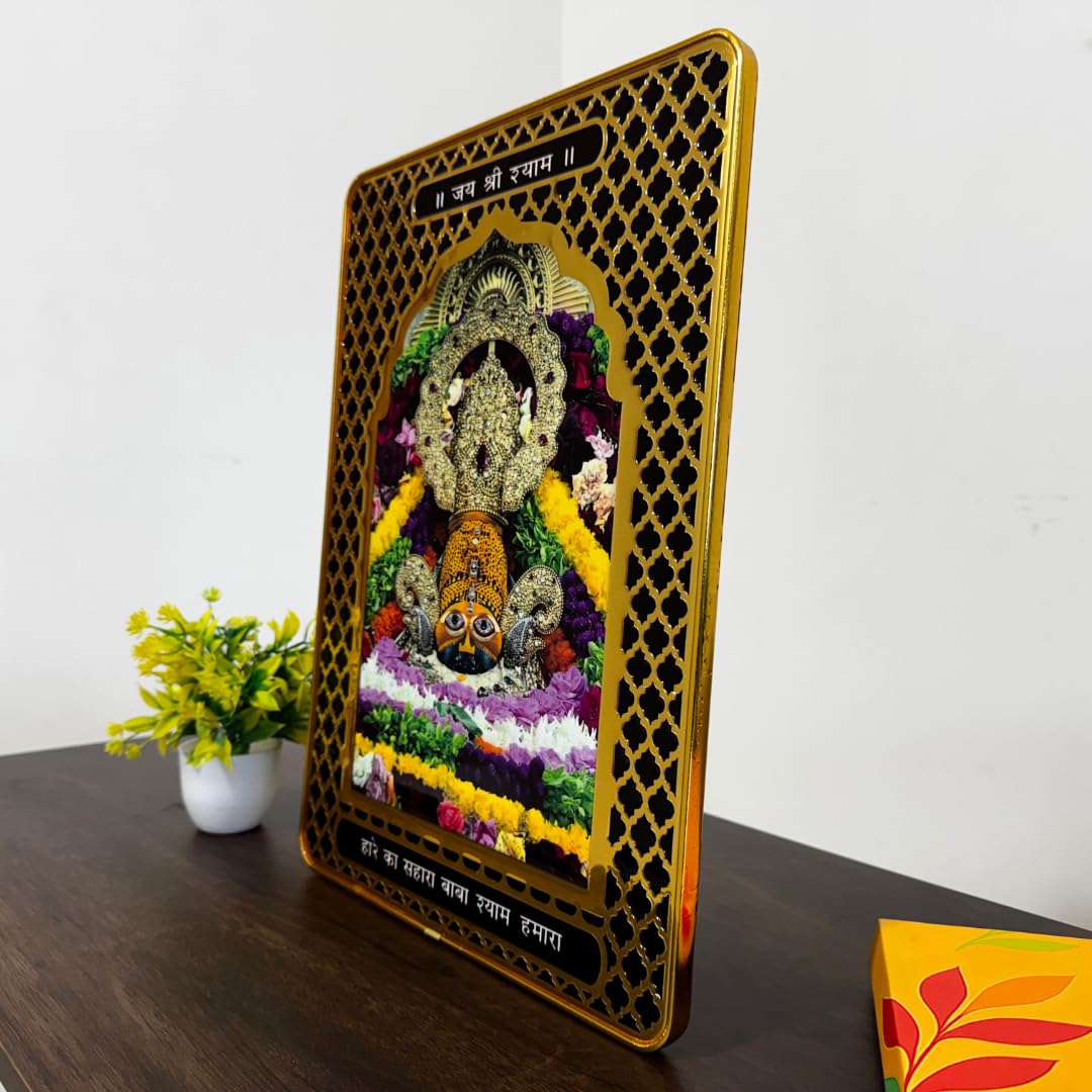 ARTIQUE CREATION Khatu Shyam Ji Spiritual Decor for Home, Office & Pooja | Shri Shyam Baba Wall Photo Frame | Golden Purple Epoxy Frame 30x40 cm