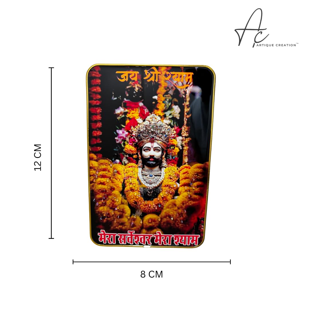 ARTIQUE CREATION Shri Khatu Shyam/Shyam Baba/Barbarik Ji Photo Frame for Spiritual Diwali Gift, Pooja Room, Home Decor, Office, Temple 8x12 Inch (Garland Shyam Ji, Orange & Yellow Garland, 8x12 Inch)