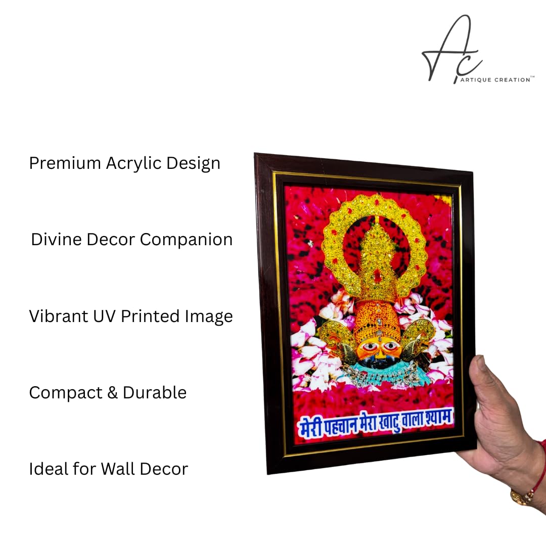 ARTIQUE CREATION Khatu Shyam/Barbarik/Shyam Baba Wall Decor Photo Frame, Home Decoration, Living Hall, Study Room, Diwali Festival Gift (Divya Shringar, Red, 20x30 cm)